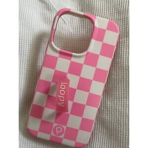 iPhone 14 Pro Loopy Case Pink Checkered Pattern